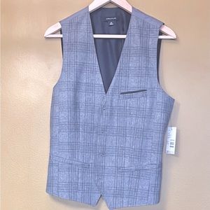 Structure, wool blend smoky, grey, plaid vest with pocket